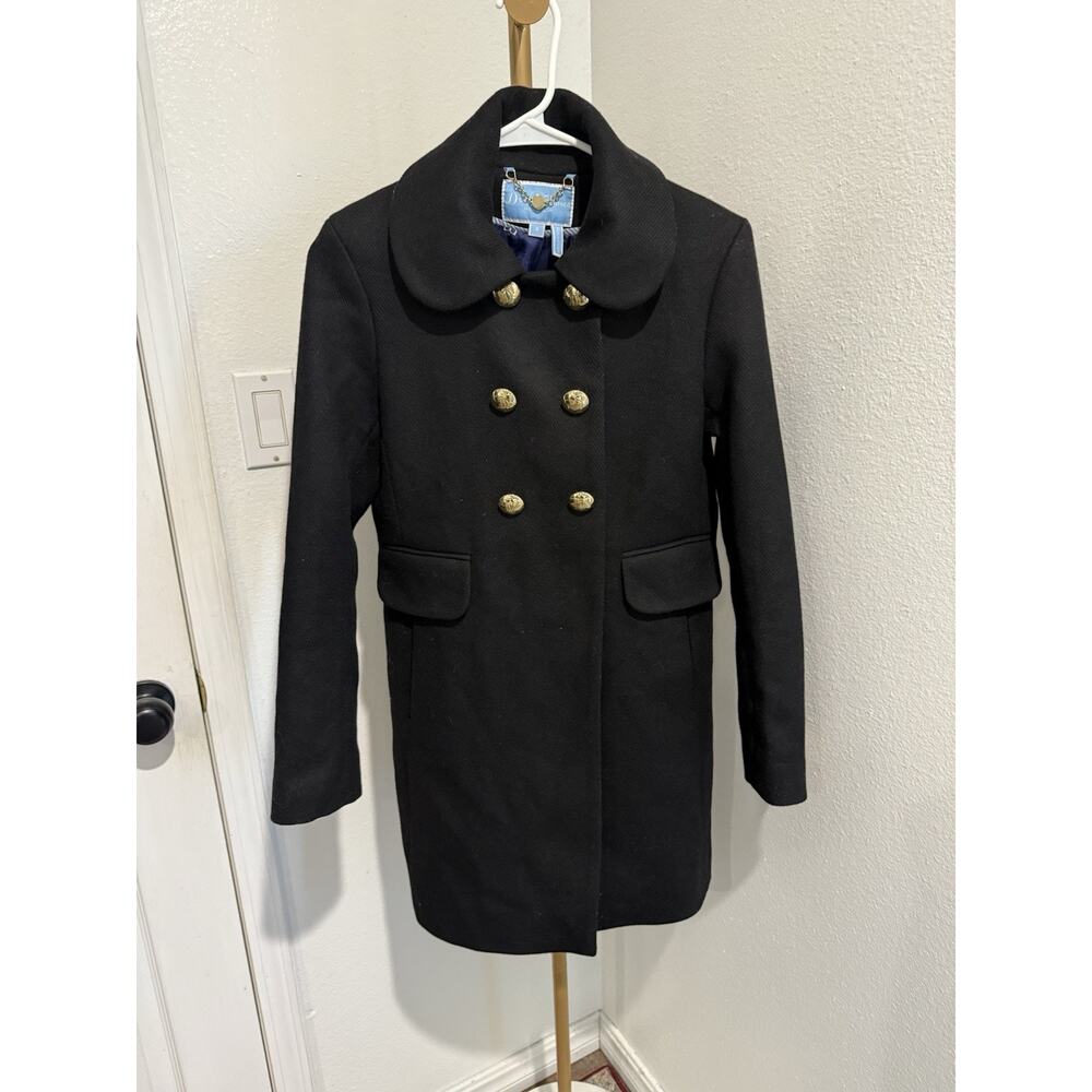 Draper James Woman's Faux Pea  Coat Gold Snap Buttons ‎ Lined  Black Size 2